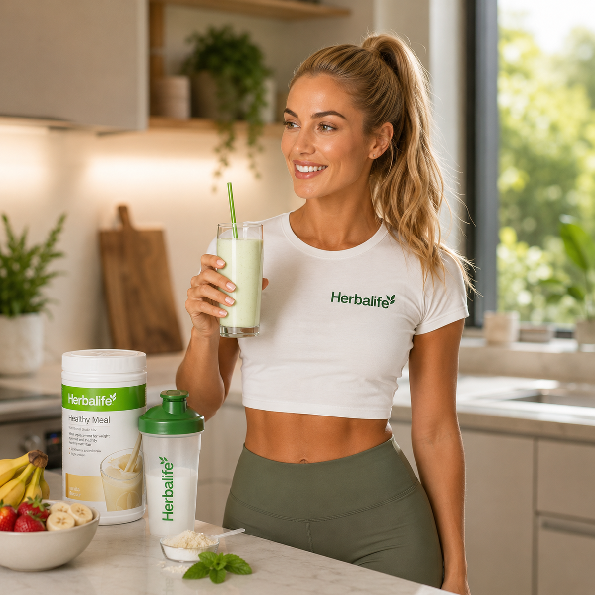 Woman drinking Formula 1 Nutritional Shake Mix Mint & Chocolate - NutriFit UK